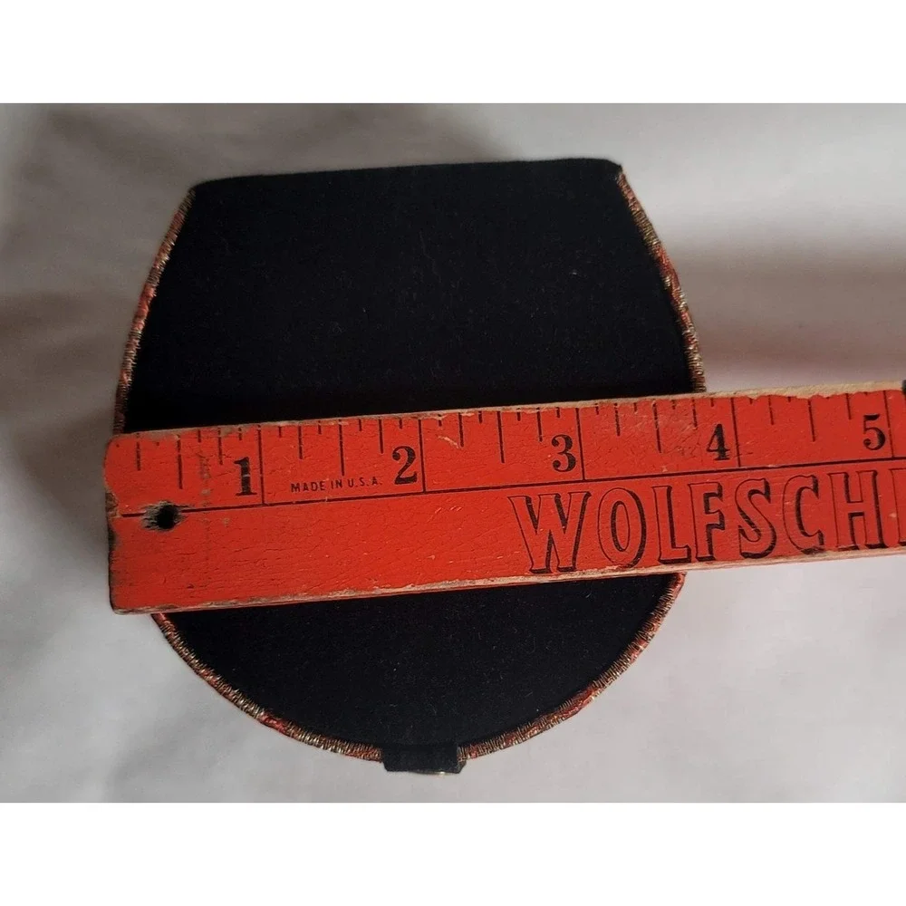 Tapestry Fabric Jewelry‎ Trinket Box Black Velvet Lined Small Round Keepsake